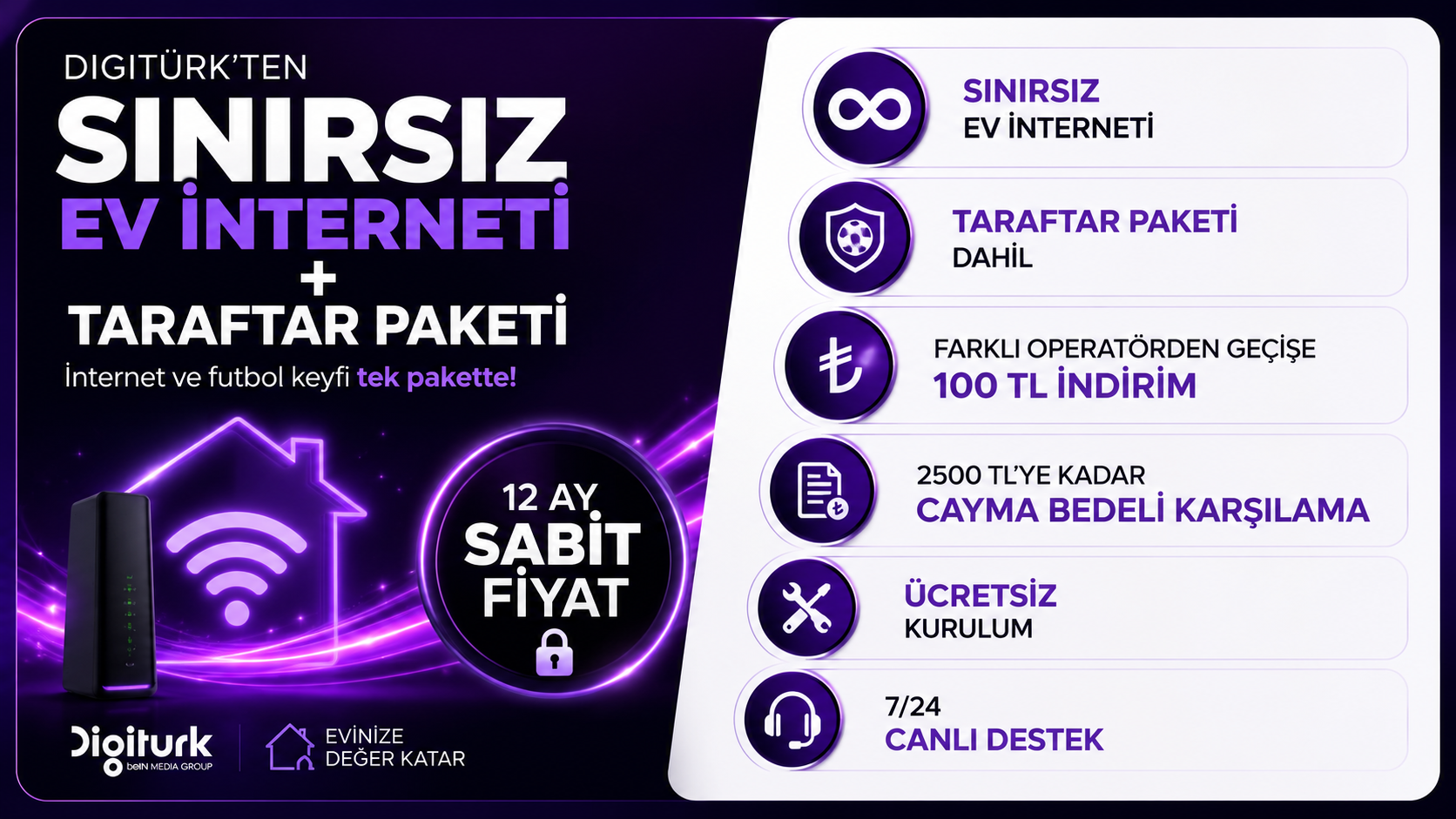 Ev İnterneti + Uydu Alıcısız Digiturk